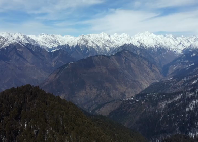 Aerial View of Kedarkantha Winter Trek with Snow Covered Mountains Uttarakhand