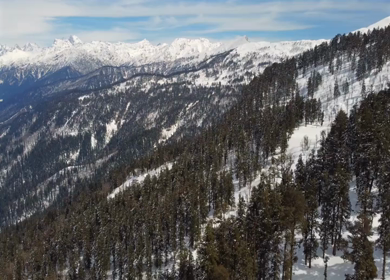 Aerial View of Kedarkantha Winter Trek with Snow Covered Mountains Uttarakhand