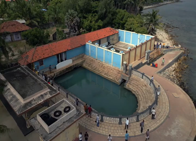 Aerial View of Keerimalai Sacred Springs and Naguleswaram Temple Jaffna Sri Lanka