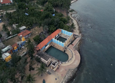 Aerial View of Keerimalai Sacred Springs and Naguleswaram Temple Jaffna Sri Lanka
