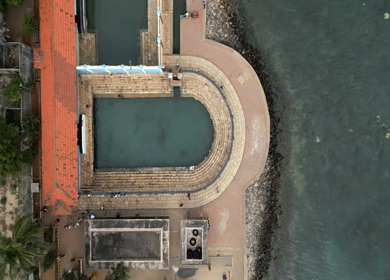 Aerial View of Keerimalai Sacred Springs and Naguleswaram Temple Jaffna Sri Lanka