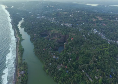 Aerial View of Kerala Coastline Backwaters and Rocky Quarry Landscape Malappuram India
