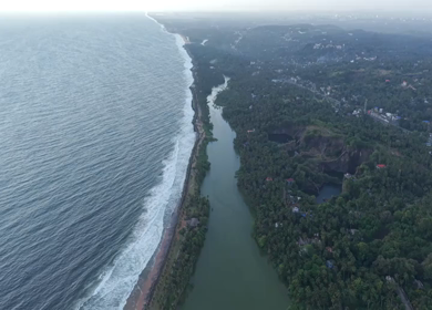 Aerial View of Kerala Coastline Backwaters and Rocky Quarry Landscape Malappuram India