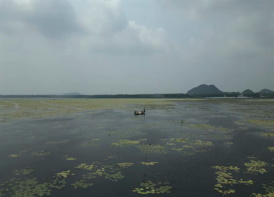 Aerial View of Kondakarla Ava Lake and Lotus Wetland Near Visakhapatnam Andhra Pradesh