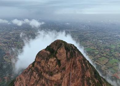 Aerial View of Kondarangi Hills with Rocky Peak and Clouds in Dindigul Tamil Nadu