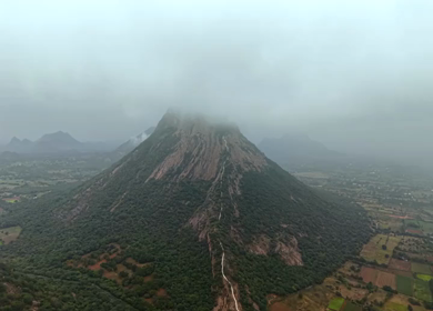 Aerial View of Kondarangi Hills with Rocky Peak and Clouds in Dindigul Tamil Nadu