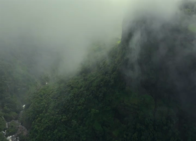 Aerial View of Kumbhe Plateau and Misty Sahyadri Mountain Cliffs Maharashtra