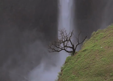 Aerial View of Kumbhe Waterfall and Misty Cliffs Maharashtra