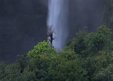 Aerial View of Kumbhe Waterfall and Misty Cliffs Maharashtra