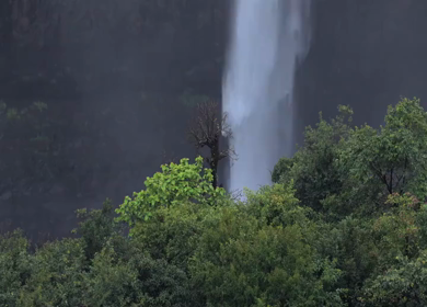 Aerial View of Kumbhe Waterfall and Misty Cliffs Maharashtra