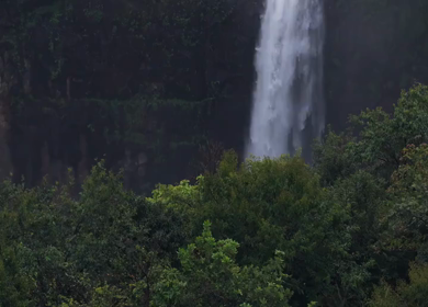 Aerial View of Kumbhe Waterfall and Misty Cliffs Maharashtra