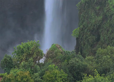 Aerial View of Kumbhe Waterfall and Misty Cliffs Maharashtra