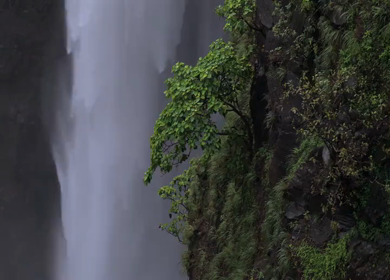 Aerial View of Kumbhe Waterfall and Misty Cliffs Maharashtra