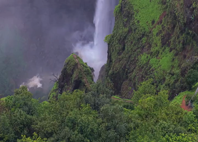 Aerial View of Kumbhe Waterfall and Misty Cliffs Maharashtra