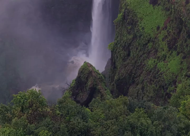 Aerial View of Kumbhe Waterfall and Misty Cliffs Maharashtra