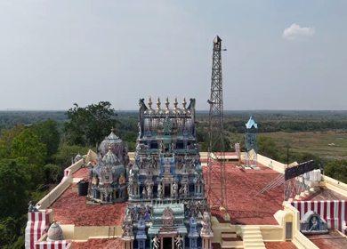 Aerial View of Kundrakudi Murugan Temple and Temple Chariot Festival in Sivaganga Tamil Nadu India