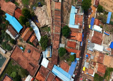 Aerial View of Kundrakudi Murugan Temple and Temple Chariot Festival in Sivaganga Tamil Nadu India