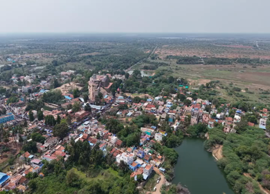 Aerial View of Kundrakudi Murugan Temple and Temple Chariot Festival in Sivaganga Tamil Nadu India
