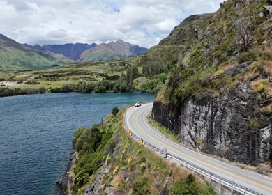 Aerial View of Lake Wanaka and Scenic Mountain Road in Otago New Zealand
