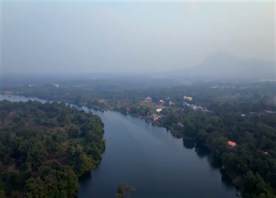 Aerial View of Lake and Green Landscape Near Pune Maharashtra India