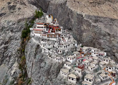 Aerial View of Lamayuru Monastery Built on Rocky Mountains in Ladakh India
