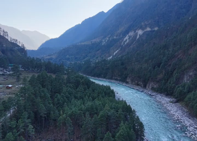 Aerial View of Lohit River Flowing Through Mountains in Kaho Arunachal Pradesh India