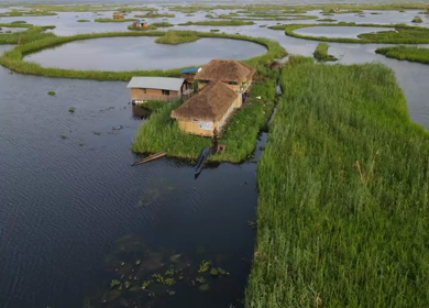 Aerial View of Loktak Lake Floating Islands Phumdis in Manipur India