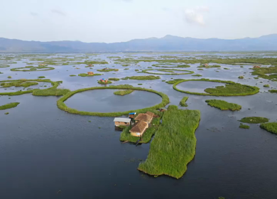 Aerial View of Loktak Lake Floating Islands Phumdis in Manipur India