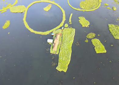 Aerial View of Loktak Lake Floating Islands Phumdis in Manipur India