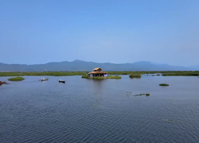 Aerial View of Loktak Lake Floating Islands Phumdis in Manipur India