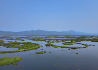 Aerial View of Loktak Lake Floating Islands Phumdis in Manipur India