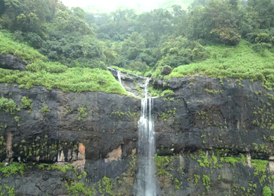 Aerial View of Lonavala Waterfalls and Lush Green Mountains Maharashtra