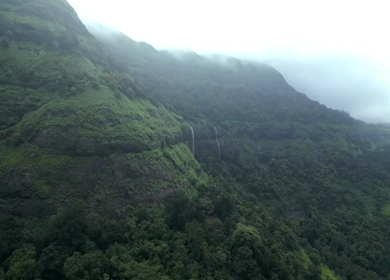 Aerial View of Lonavala Waterfalls and Lush Green Mountains Maharashtra