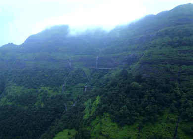 Aerial View of Lonavala Waterfalls and Lush Green Mountains Maharashtra