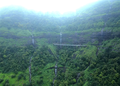 Aerial View of Lonavala Waterfalls and Lush Green Mountains Maharashtra