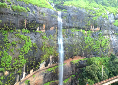Aerial View of Lonavala Waterfalls and Lush Green Mountains Maharashtra