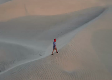 Aerial View of Lone Traveler Walking on Sand Dunes in Jaisalmer Thar Desert India