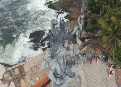 Aerial View of Lord Shiva Statue by Arabian Sea in Trivandrum Kerala India