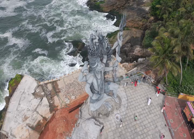 Aerial View of Lord Shiva Statue by Arabian Sea in Trivandrum Kerala India