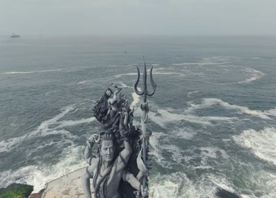 Aerial View of Lord Shiva Statue by Arabian Sea in Trivandrum Kerala India