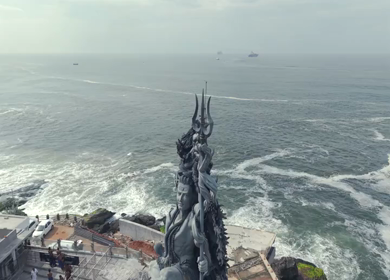 Aerial View of Lord Shiva Statue by Arabian Sea in Trivandrum Kerala India