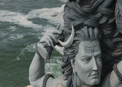 Aerial View of Lord Shiva Statue by Arabian Sea in Trivandrum Kerala India