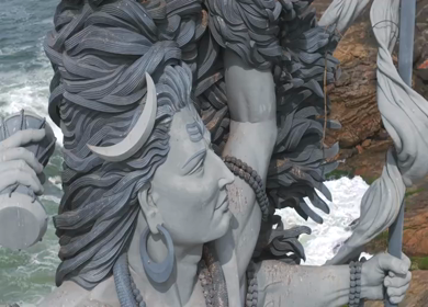 Aerial View of Lord Shiva Statue by Arabian Sea in Trivandrum Kerala India