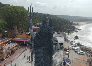 Aerial View of Lord Shiva Statue by Arabian Sea in Trivandrum Kerala India