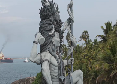 Aerial View of Lord Shiva Statue by Arabian Sea in Trivandrum Kerala India