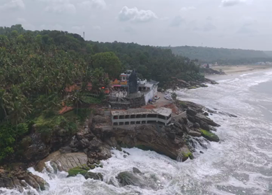 Aerial View of Lord Shiva Statue by Arabian Sea in Trivandrum Kerala India