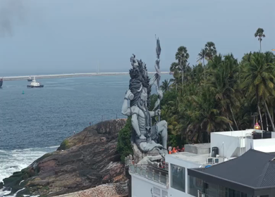 Aerial View of Lord Shiva Statue by Arabian Sea in Trivandrum Kerala India