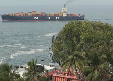 Aerial View of Lord Shiva Statue by Arabian Sea in Trivandrum Kerala India