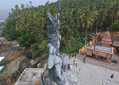 Aerial View of Lord Shiva Statue by Arabian Sea in Trivandrum Kerala India