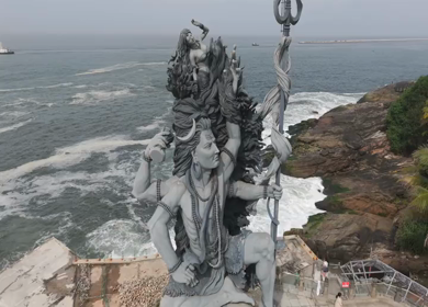 Aerial View of Lord Shiva Statue by Arabian Sea in Trivandrum Kerala India